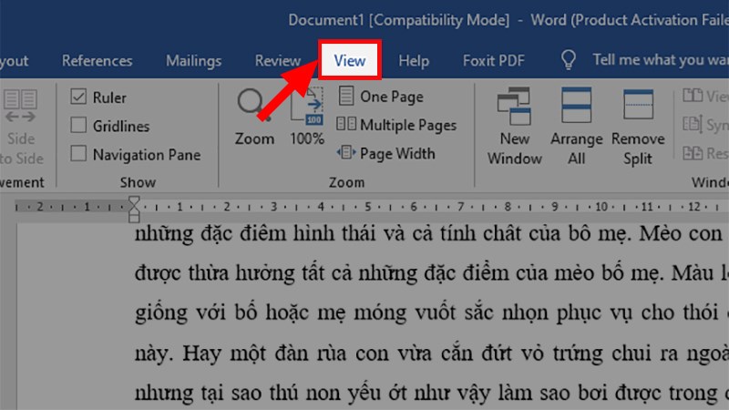 Mở file Word đã được cố định  Chọn thẻ View